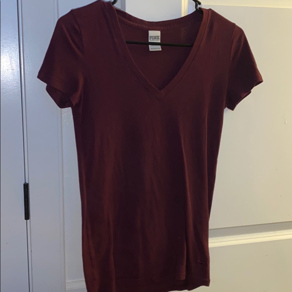 V Neck VS Pink Maroon Tee